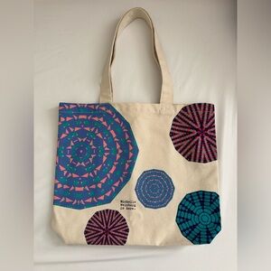 Beige Canvas Tote Bag with Colorful Patterns